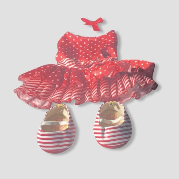 Build A Bear Candy Cane Dress Christmas Theme Ruffles Polka Dotted Red/White OS - Picture 1 of 9